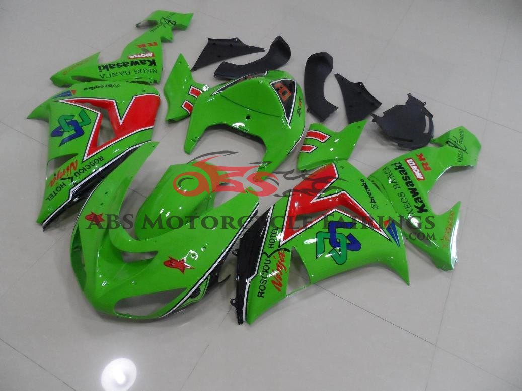Kawasaki ZX6R 636 (2005-2006) Green & Red Neos Banca Fairings
