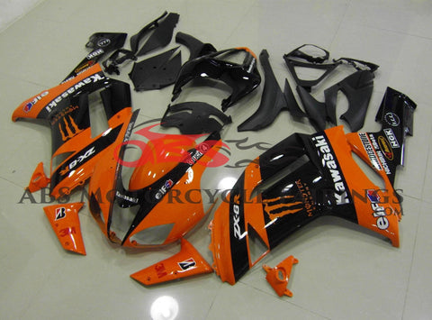 Kawasaki Ninja ZX6R 636 (2007-2008) Orange & Black Monster Energy Fairings