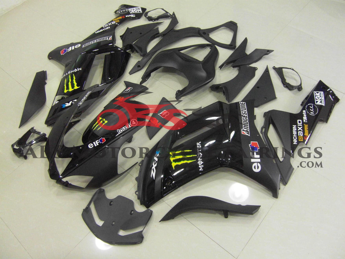 Kawasaki Ninja ZX6R 636 (2007-2008) Black Monster Energy Fairings