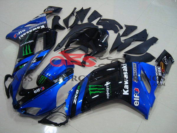 Blue and Black Monster EnergyFairing Kit for a 2007 & 2008 Kawasaki Ninja ZX-6R 636 motorcycle