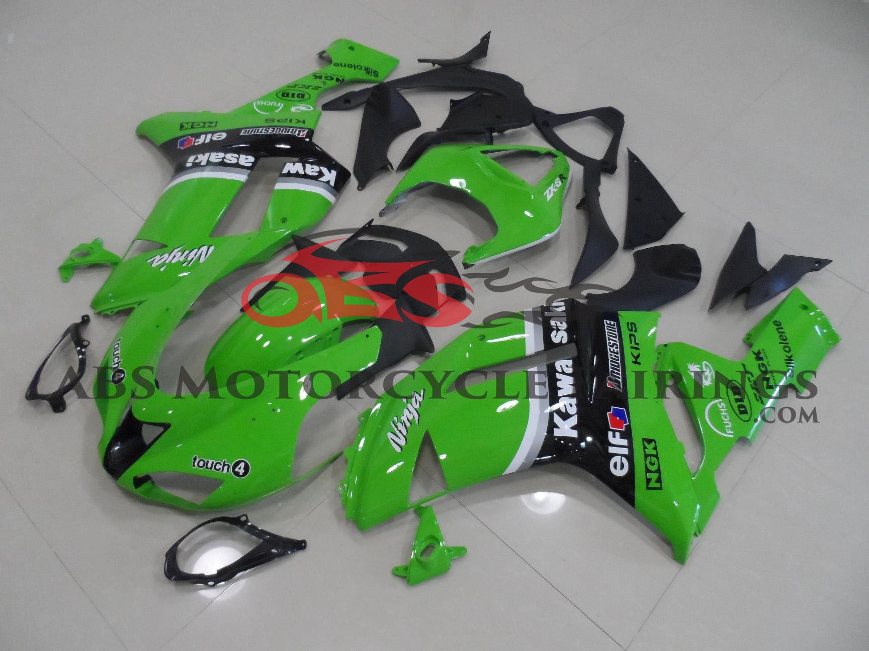 Kawasaki Ninja ZX6R 636 (2007-2008) Green, Black & White Fairings