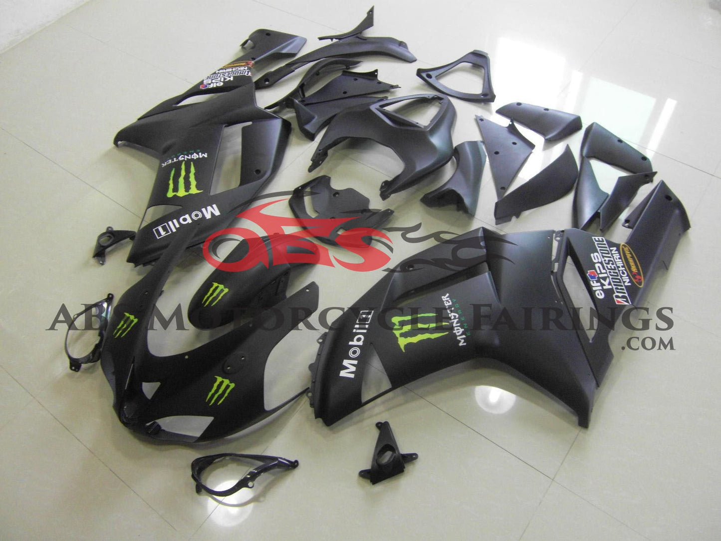 Kawasaki Ninja ZX6R 636 (2007-2008) Matte Black Monster Energy Fairings