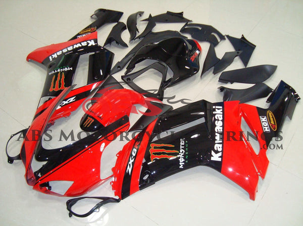 Red and Black Monster Energy Fairing Kit for a 2007 & 2008 Kawasaki Ninja ZX-6R 636 motorcycle