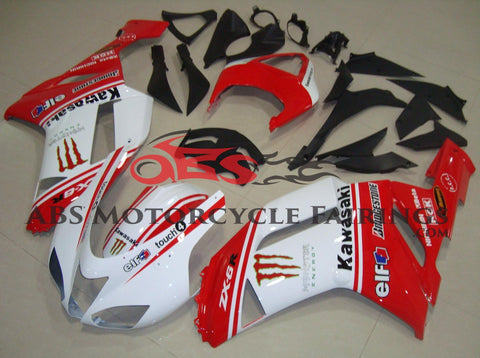 White and Red Monster Energy Fairing Kit for a 2007 & 2008 Kawasaki Ninja ZX-6R 636 motorcycle
