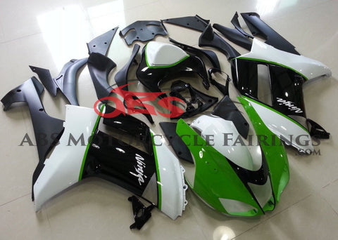 Green, White and Black Fairing Kit for a 2007 & 2008 Kawasaki Ninja ZX-6R 636 motorcycle