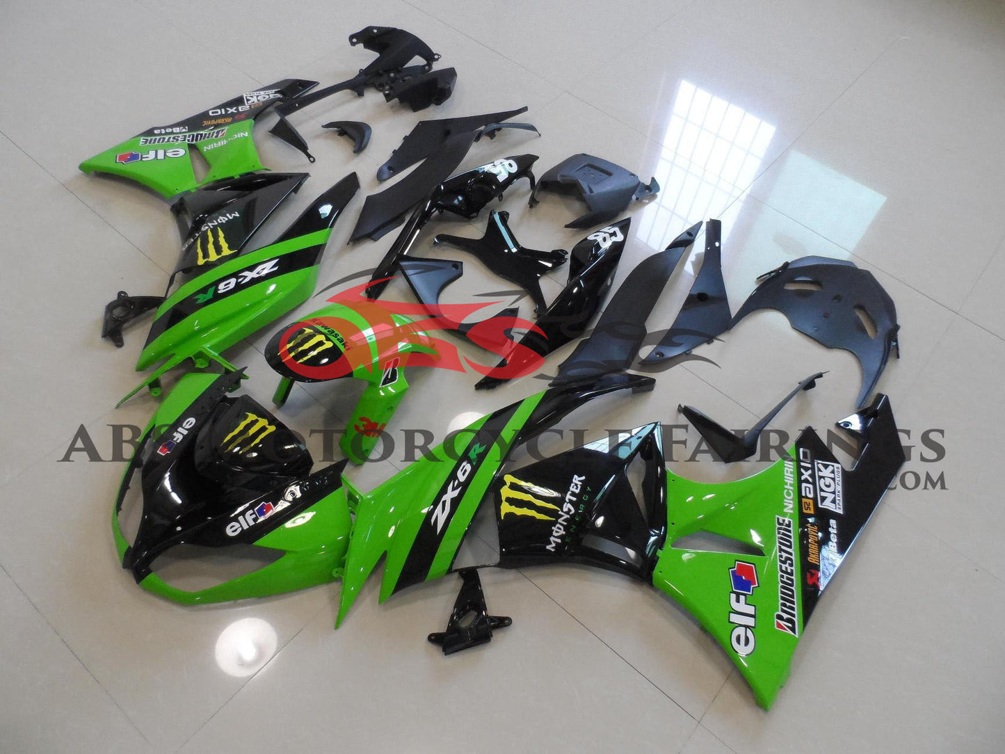 Kawasaki Ninja ZX6R 636 (2009-2012) Green & Black Monster Energy Fairings