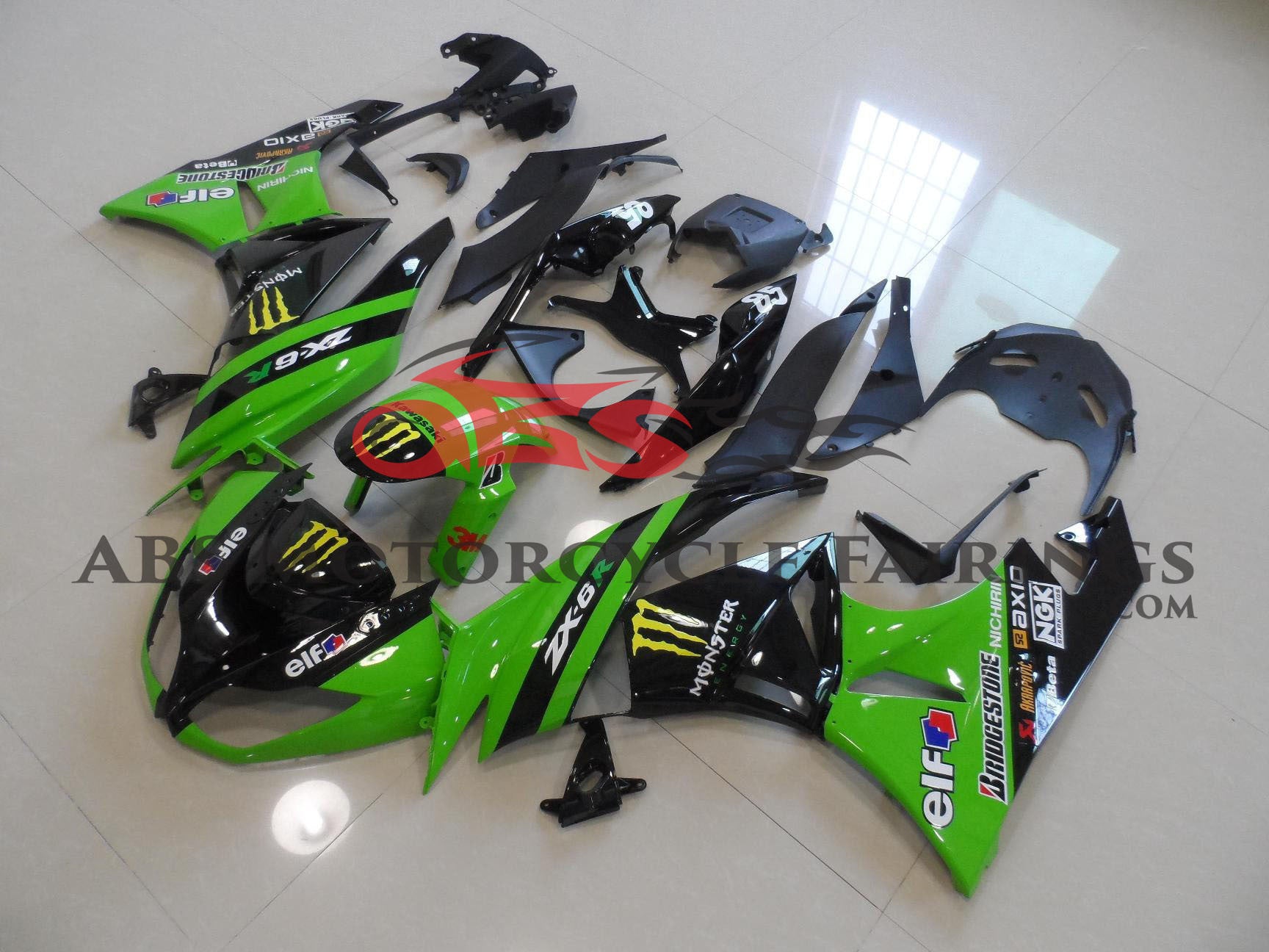 Kawasaki Ninja ZX6R 636 (2009-2012) Green & Black Monster Energy Fairings