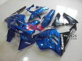 Blue and Black Flame fairing kit for a 1994, 1995, 1996 & 1997 Kawasaki ZX-9R motorcycle. This is a compression molded fairing kit which will require modifications for proper fitment.