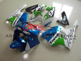 Blue, White and Green fairing kit for a 1994, 1995, 1996 & 1997 Kawasaki ZX-9R motorcycle. This is a compression molded fairing kit which will require modifications for proper fitment