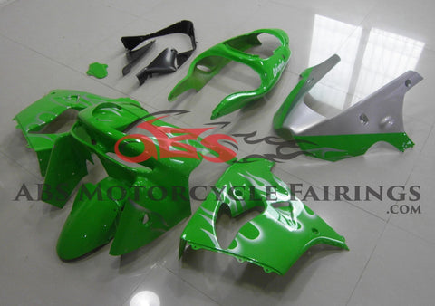 Fairing Kit for a Kawasaki ZX-9R (2002-2003) Green & Silver Flames