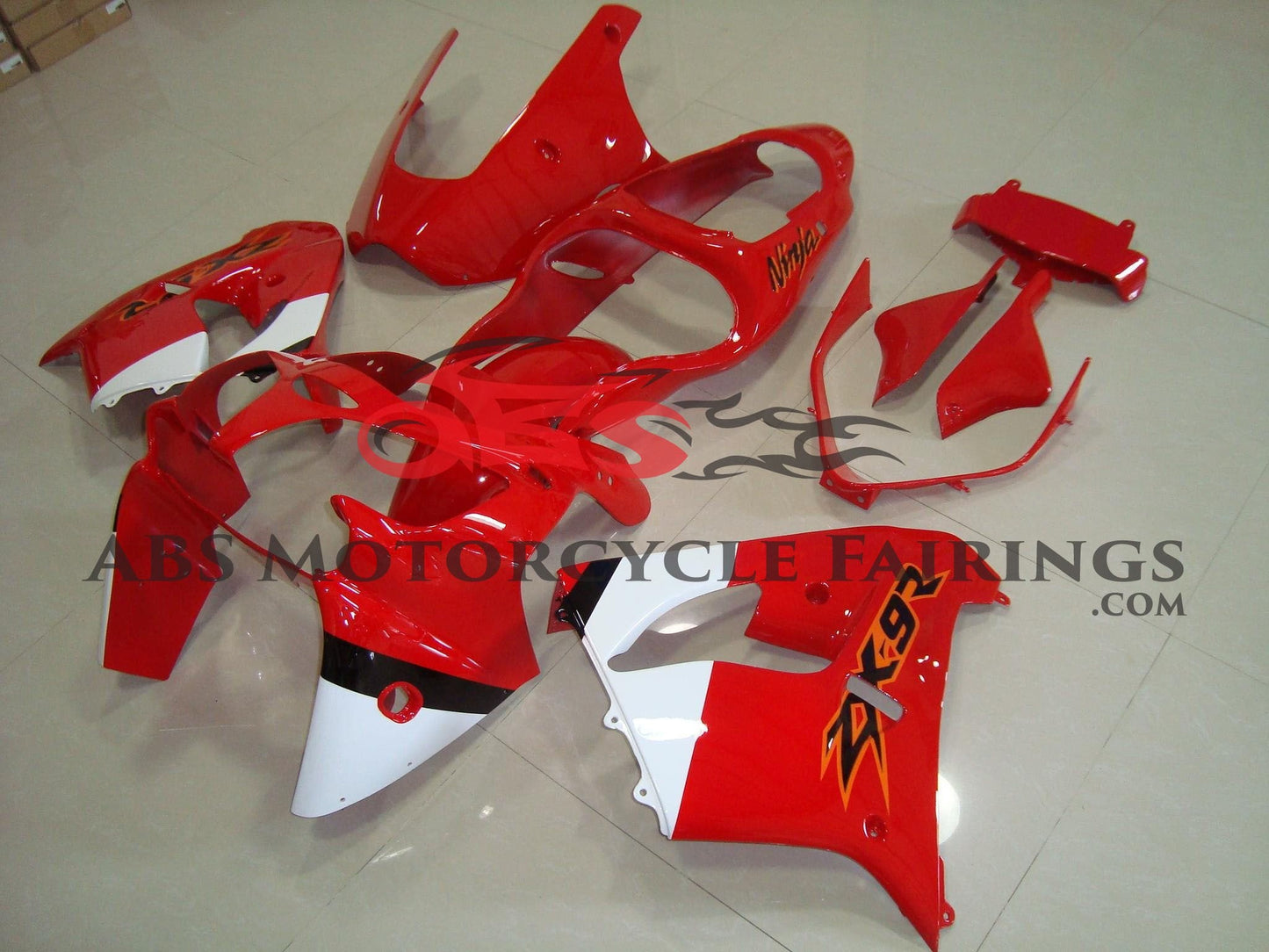 Red, White and Black fairing kit for a 2000 and 2001 Kawasaki ZX-9R motorcycle