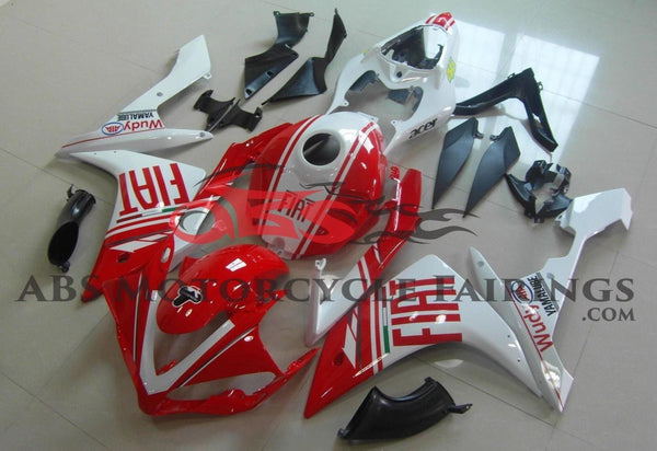 Red and White FIAT Fairing Kit for a 2007 & 2008 Yamaha YZF-R1 motorcycle