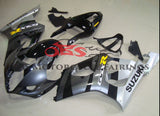 Black and Silver Fairing Kit for a 2003 & 2004 Suzuki GSX-R1000 motorcycle.