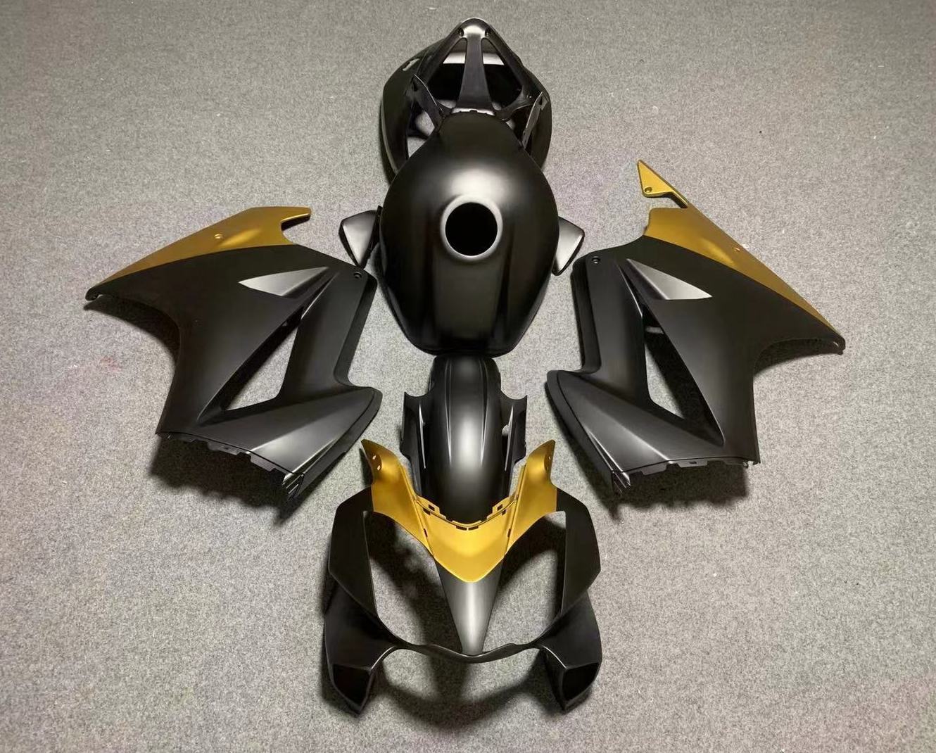 Matte Black & Gold Fairing Kit for a 2008, 2009, 2010, 2011, 2012, & 2013 Kawasaki Ninja 250R motorcycle