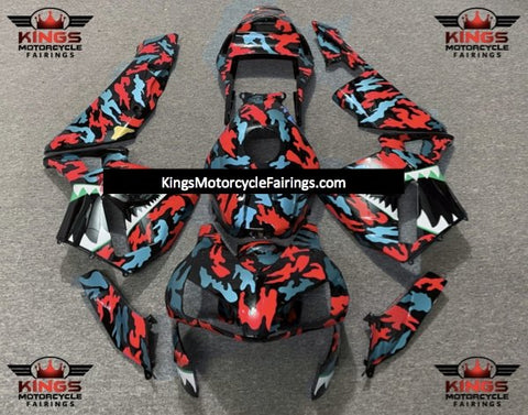 Honda CBR600RR (2003-2004) Red, Black & Blue Camouflage Shark Fairings